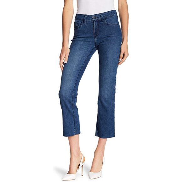 NYDJ Denim - NYDJ Marilyn Straight Frayed Raw Hem Ankle Crop Lift Tuck Blue Jeans 0